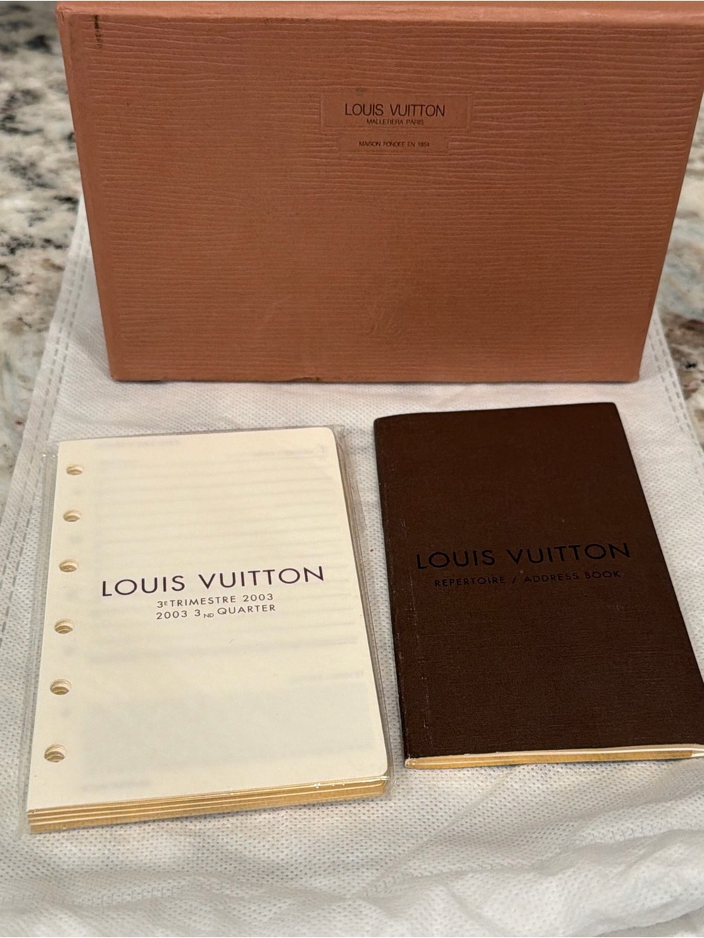Louis Vuitton Cream Notebook Refills with Brown Cover Edge